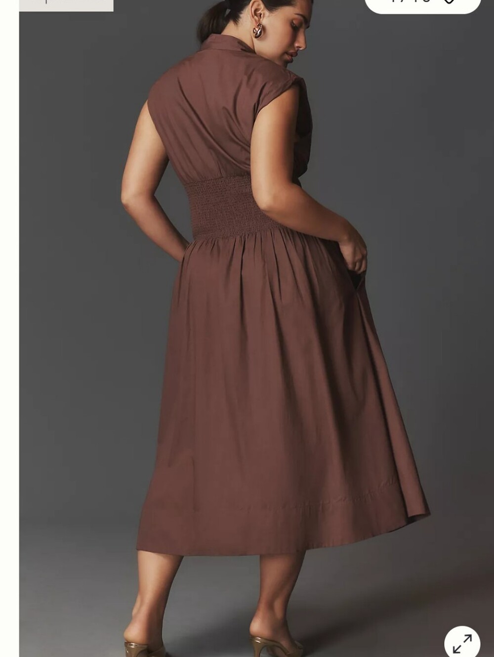 Anthropologie Maeve Tommie Cap Sleeve Smocked Front Zip Midi Dress Brown Size XL - Picture 5 of 7